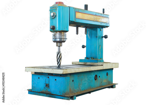 A vintage blue milling machine showcasing its robust design and functionality, ideal for industrial and manufacturing contexts.