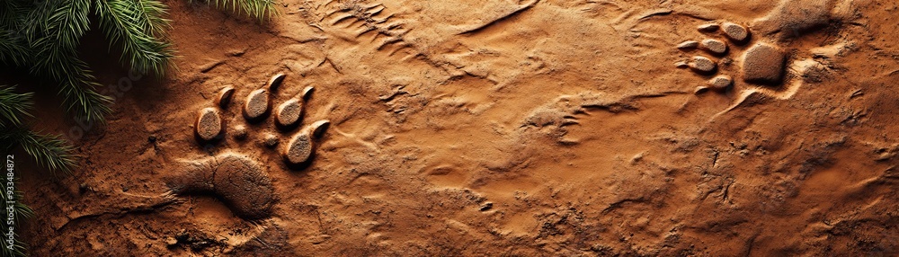 Mysterious 3D Bear Tracks in Forest - Modern Illustration with Copy Space Mysterious 3D Bear Tracks in Forest - Modern Illustration with Copy Space