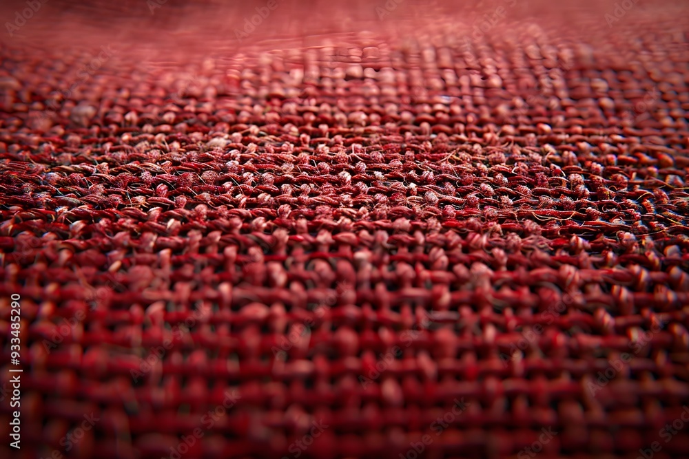 Fototapeta premium Close-Up of Red Textured Fabric Weave Pattern - Perfect for Textile Design, Backgrounds, and Art Projects