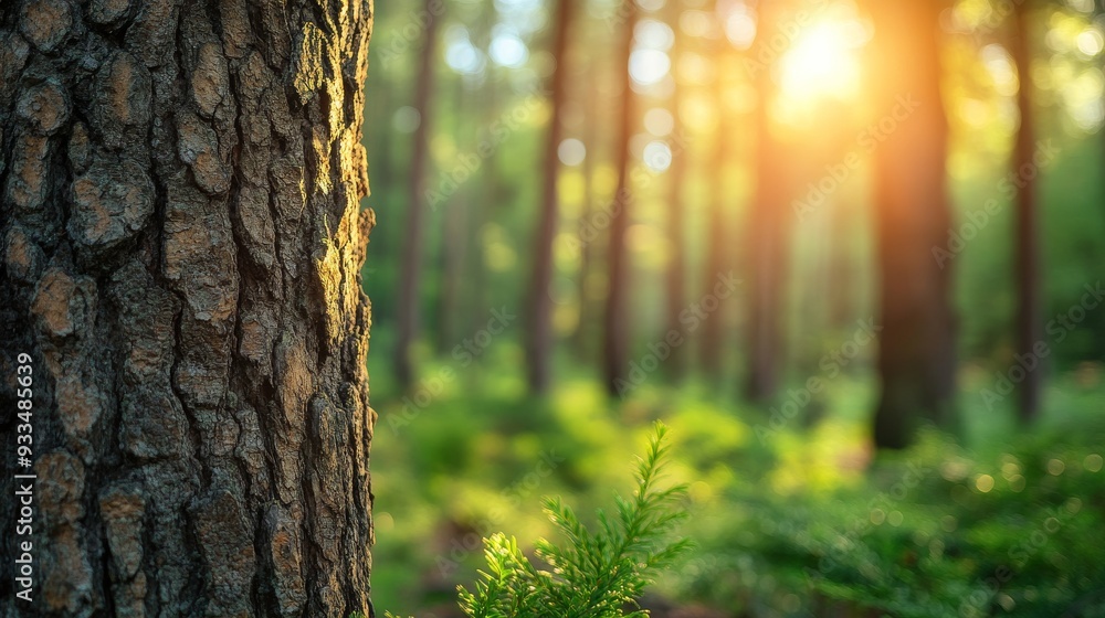 Obraz premium Serene Forest Woods with Blur Woodland Background - Nature Concept with Copy Space