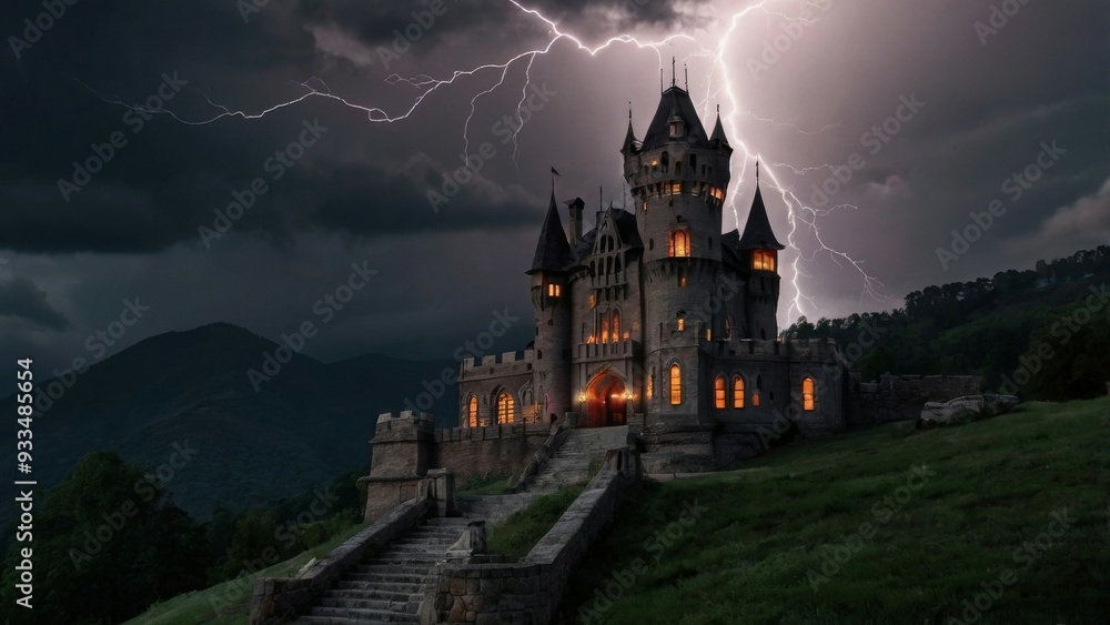 halloween haunted house in the night sky the hill dark background halloween haunted house in the night sky the hill dark background