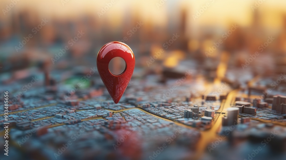 Precise 3D Map Location Mark on City Background with Copy Space Precise 3D Map Location Mark on City Background with Copy Space