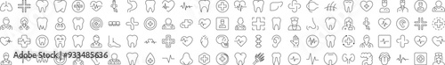 Medical Cross, Doctor, Tooth, Internal Organs, Clinic Line Icon Collection. Editable Stroke. Minimalistic Linear Pictogram for Design of Cards, Apps, Banners, Posts