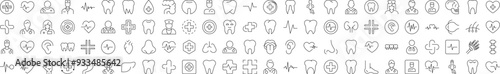 Medical Cross, Doctor, Tooth, Internal Organs, Clinic Line Icon Pack. Editable Stroke. Minimalistic Linear Pictogram for Design of Cards, Apps, Banners, Posts