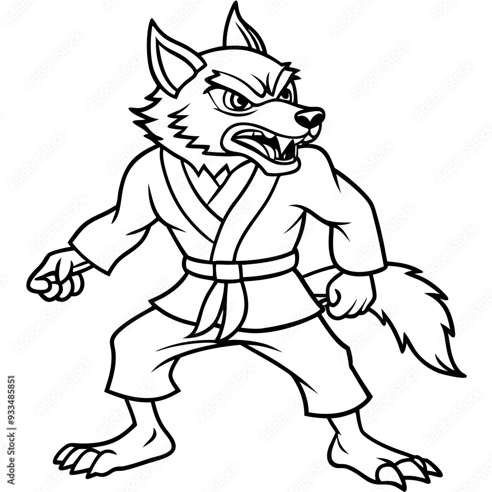 Angry Karate wolf White Background line art vector illustration Angry Karate wolf White Background line art vector illustration