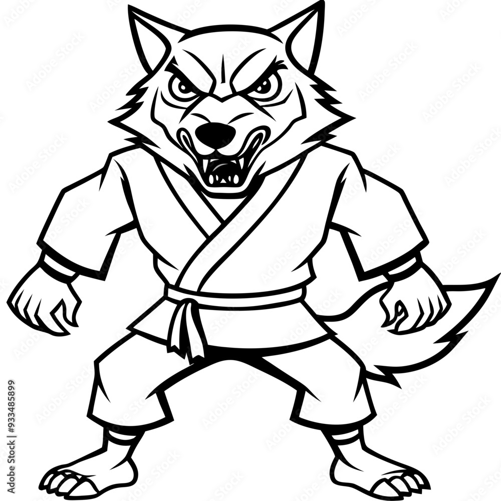 Angry Karate wolf White Background line art vector illustration Angry Karate wolf White Background line art vector illustration
