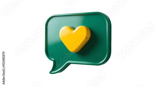 3D Render Heart Shaped Icon with Brazil Colors Isolated on White, Space for text