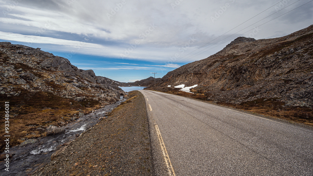 Fototapeta premium nordic landscape inside the island of Mgeroya over the road from Honningsvag to Gjesvaer, North Cape, Norway