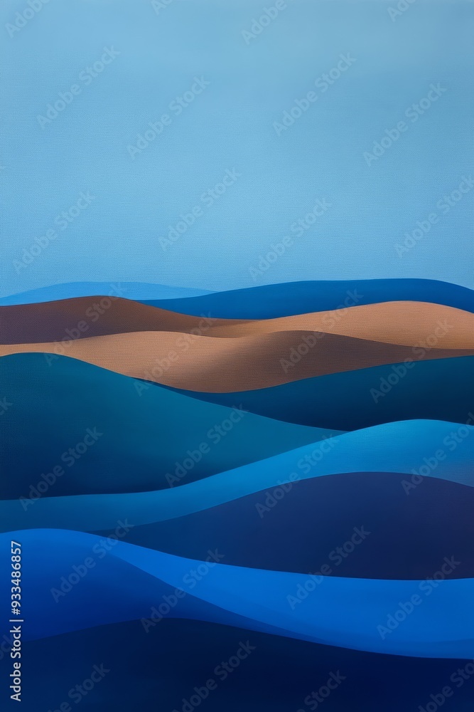 Fototapeta premium Blue and ripe brown dunes, feel the smooth and touch of sand grains, the overall style is a combination of modern abstract art and naturalism, elegant art background. 