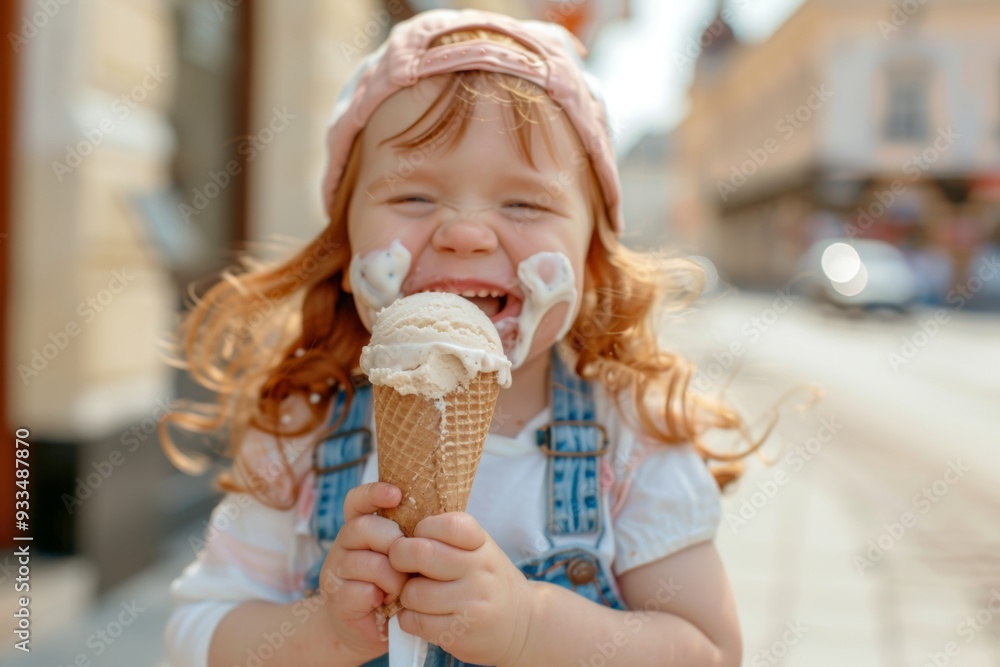 Lively toddler having fun nature sunny day. Ice cream makes this child's day. Child's laughter sun exemplifies pure joy and innocence. Lively toddler having fun nature sunny day. Ice cream makes this child's day. Child's laughter sun exemplifies pure joy and innocence.