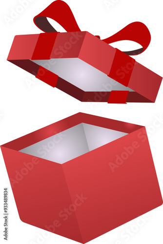 Red open gift box for a birthday or Christmas presentation package Vector illustration.