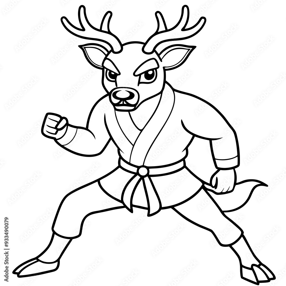 Angry Karate deer White Background line art vector illustration Angry Karate deer White Background line art vector illustration