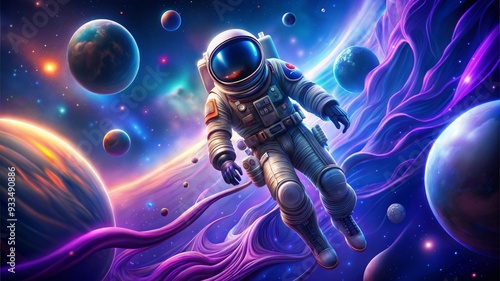 Colorful Galaxy Tattoo Design with Astronaut Floating Among Planets and Nebulae