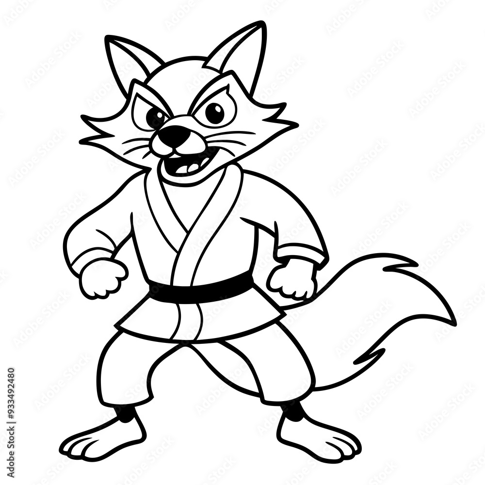 Angry Karate Fox White Background line art vector illustration Angry Karate Fox White Background line art vector illustration
