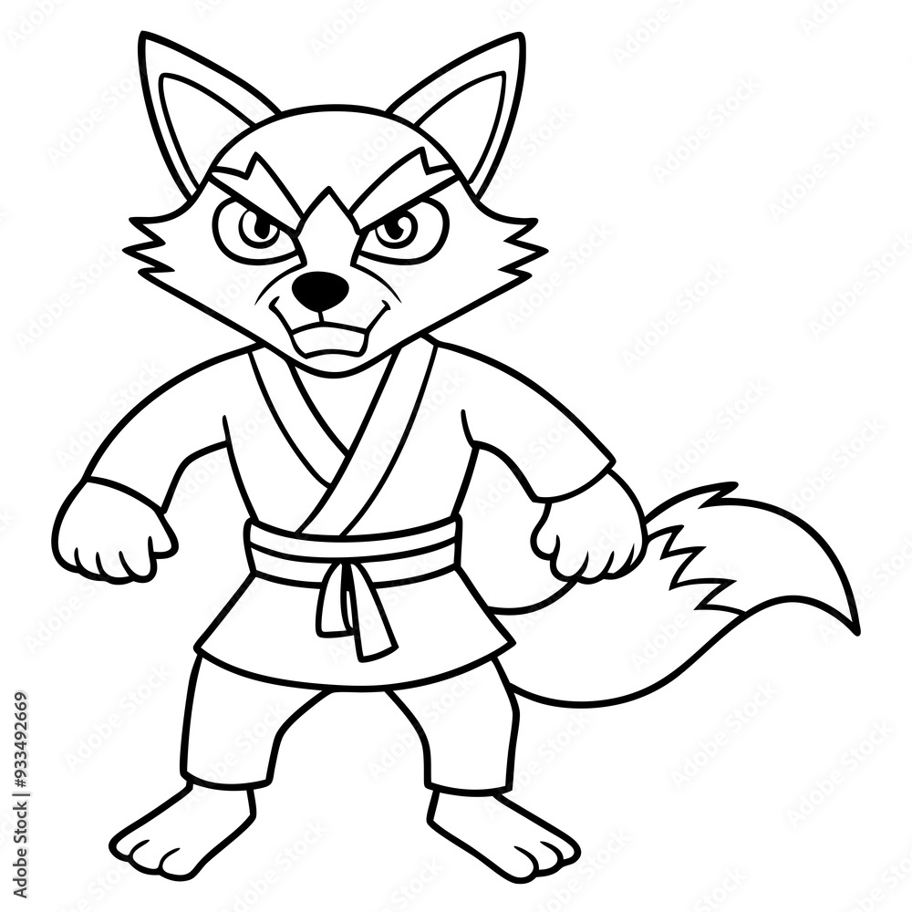 Angry Karate Fox White Background line art vector illustration Angry Karate Fox White Background line art vector illustration