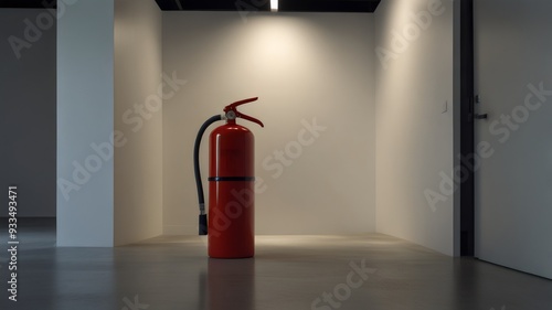 Minimalist Fire Extinguisher Mounted on Clean White Wall with Bright Lighting2