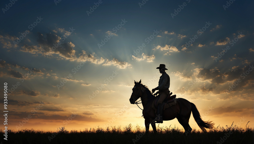 Silhouette of a man riding a horse across a field Silhouette of a man riding a horse across a field