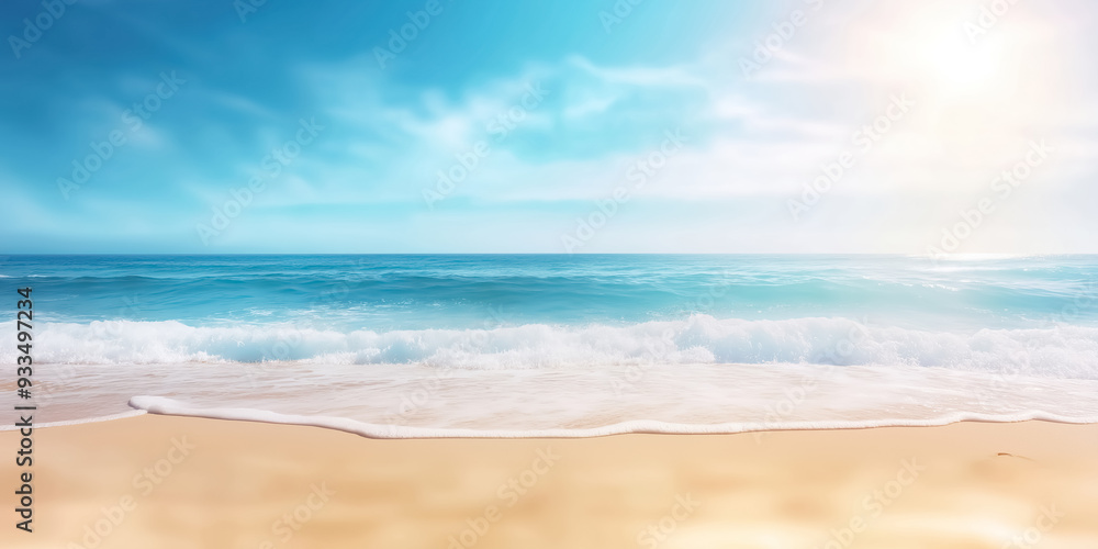 A wide banner featuring an abstract, blurred view of a sunny beach with bright blue skies A wide banner featuring an abstract, blurred view of a sunny beach with bright blue skies