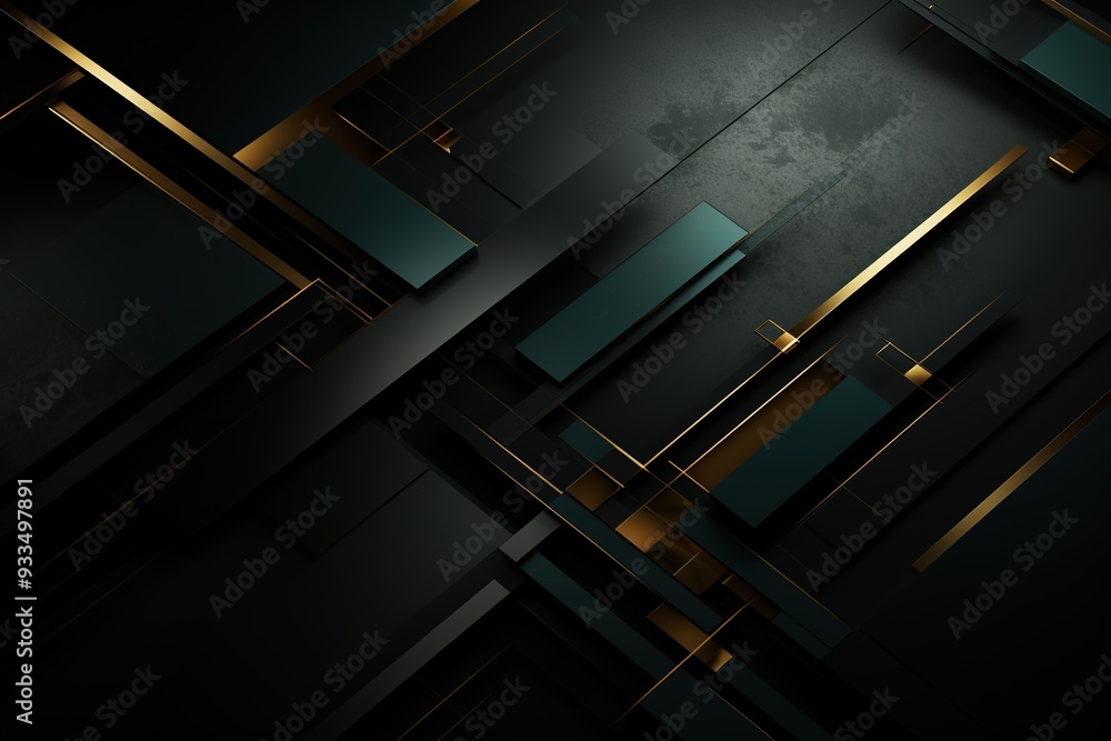 Obraz premium Abstract black and gold geometric pattern with intersecting lines.