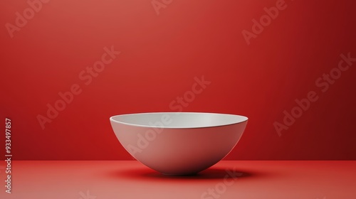 A white bowl is sitting on a red background