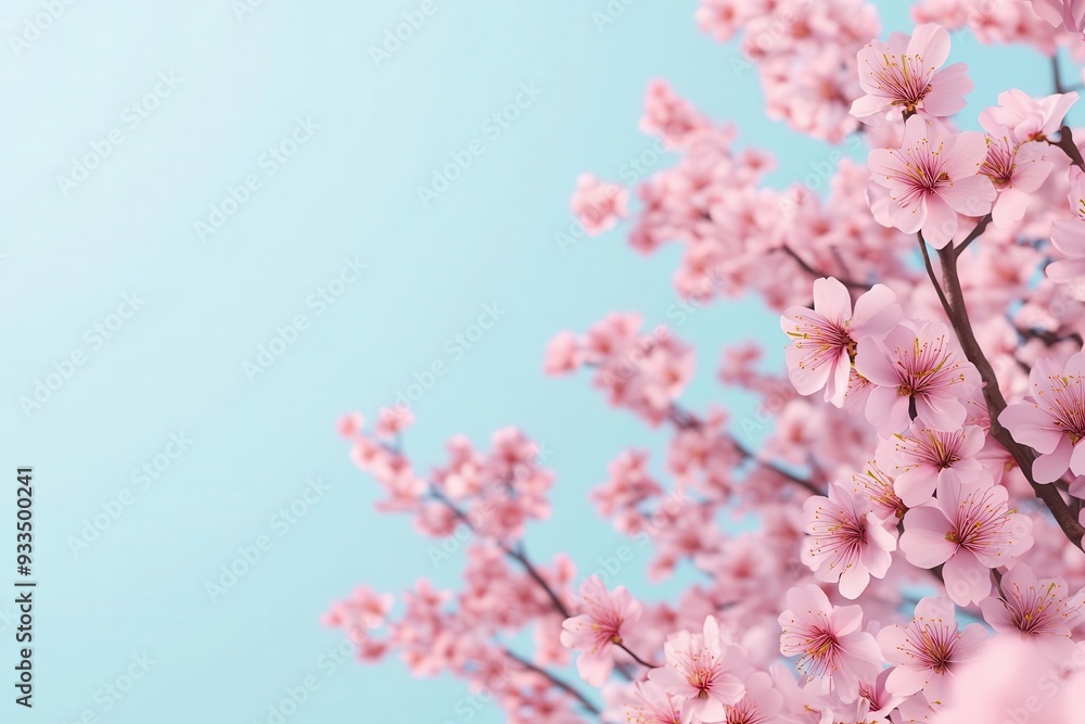 Blooming cherry blossom trees, gentle spring breeze, 3D illustration Blooming cherry blossom trees, gentle spring breeze, 3D illustration