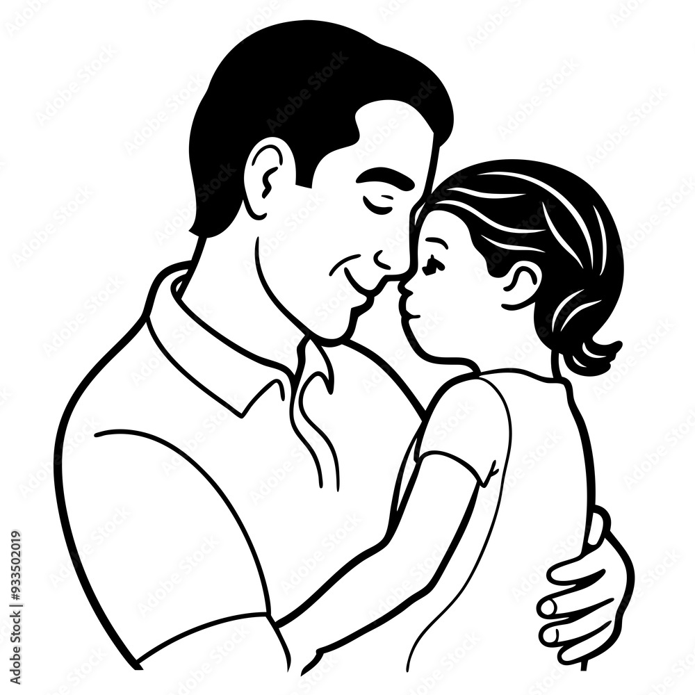 Child's Head Resting on Her Shoulder Vector Illustration, White Background, Quote Father's Day Child's Head Resting on Her Shoulder Vector Illustration, White Background, Quote Father's Day