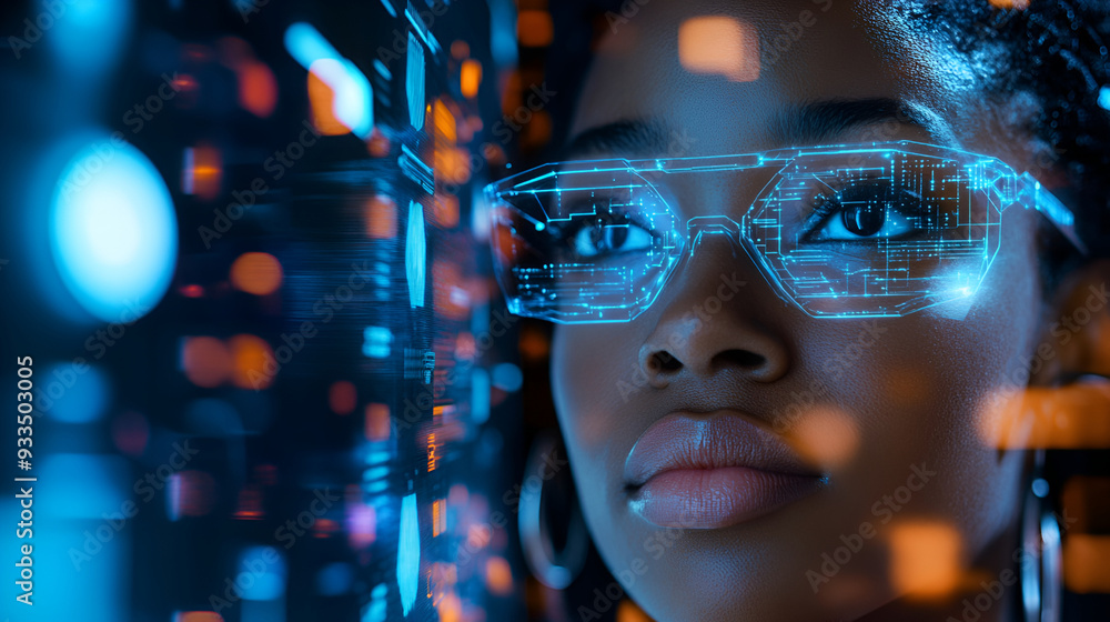 female and holographic data technology illustration. female and holographic data technology illustration.