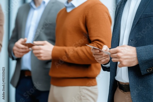 Professionals Engaging in Business Casual Networking with Mobile Devices in a Collaborative Atmosphere of Modern Interaction photo