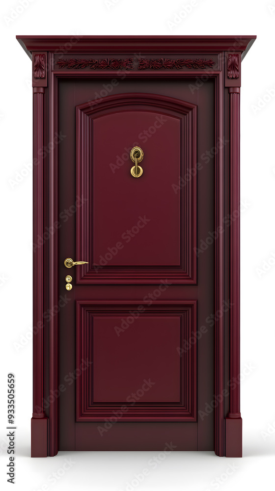 Classic wooden dark red framed door isolated on white background Classic wooden dark red framed door isolated on white background