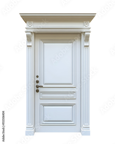 Classic white framed door isolated on white background