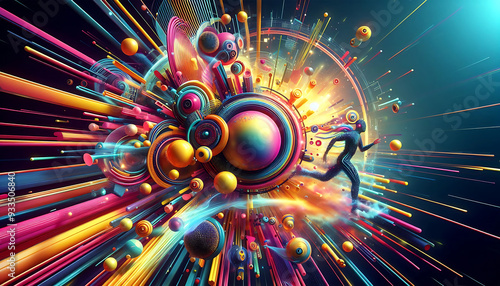 Bright, colorful abstract background with glowing circles and a festive, energetic pattern