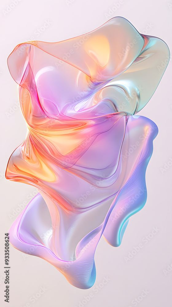 Fototapeta premium 3D render of fluid, liquid shape with iridescent pastel color isolated on on white background