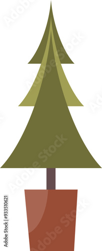 A stylized fir tree in a brown pot, representing a potted Christmas tree or small decorative evergreen.