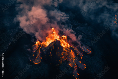 volcanic eruption drone view photo