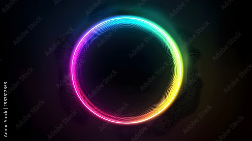 Vibrant Glowing Rainbow Circle Blending Seamlessly Against Dramatic Black Background Vibrant Glowing Rainbow Circle Blending Seamlessly Against Dramatic Black Background