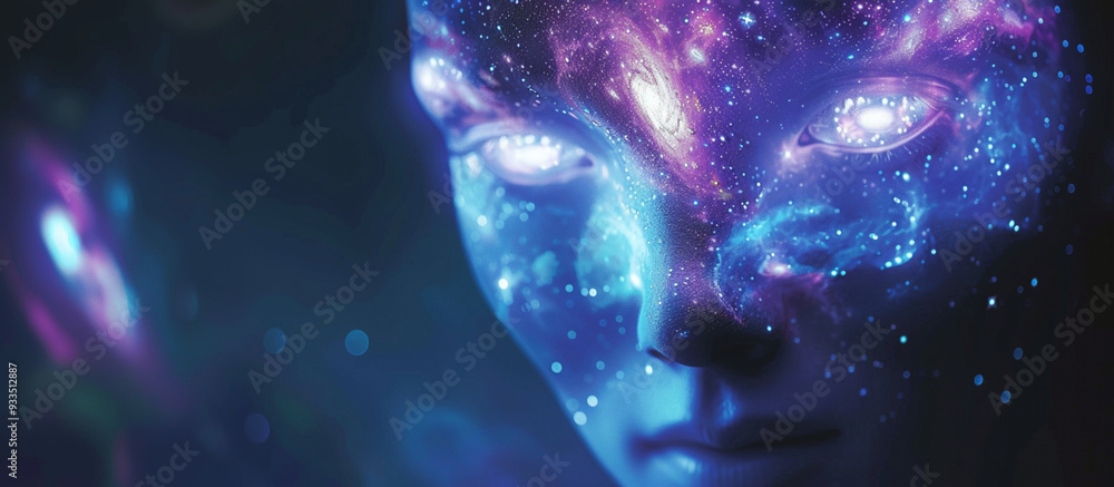 Ethereal Figure Against Dark Background. An alien or extraterrestrial being Ethereal Figure Against Dark Background. An alien or extraterrestrial being