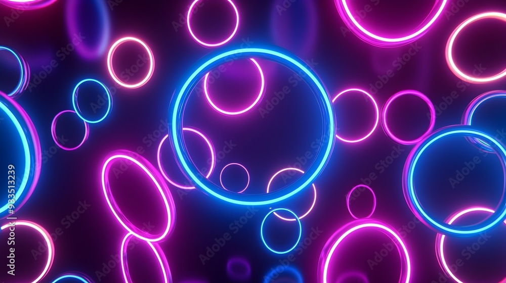 Mesmerizing Glowing Neon Circles in Layered Abstract Composition Mesmerizing Glowing Neon Circles in Layered Abstract Composition