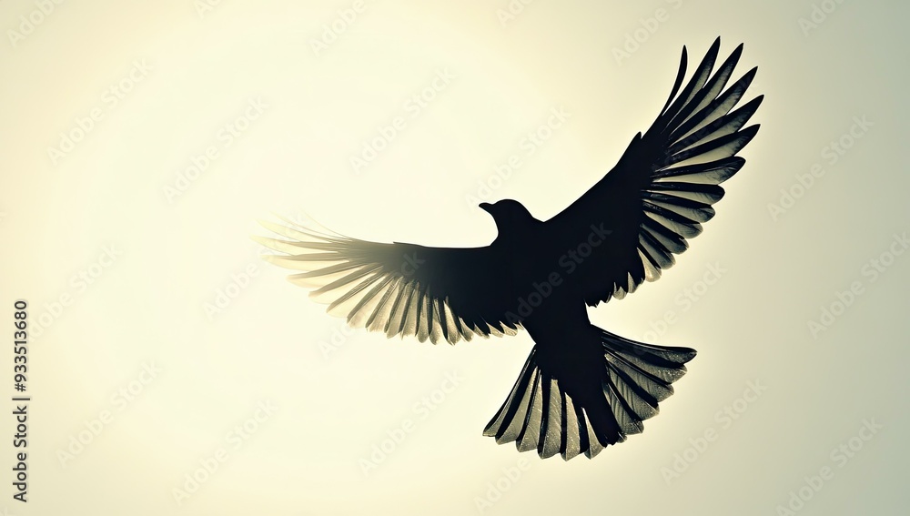Fototapeta premium A bird silhouetted against a light sky.