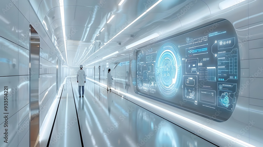 Obraz premium Futuristic Hospital Using Advanced Communication Systems for Patient Monitoring and Doctor