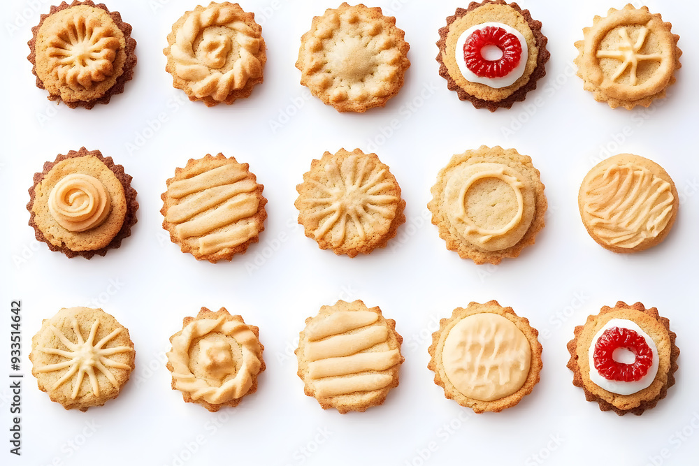 Collection of round cookie cookies biscuit, classic and nut set top view isolated on white background. Collection of round cookie cookies biscuit, classic and nut set top view isolated on white background.