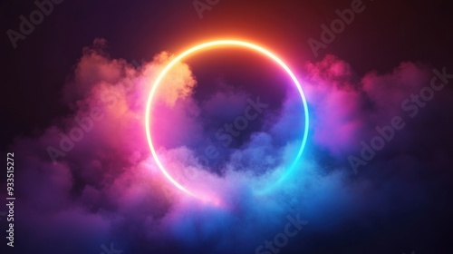 Wallpaper Mural A glowing neon circle surrounded by colorful clouds creating a vibrant, dreamy atmosphere. Torontodigital.ca