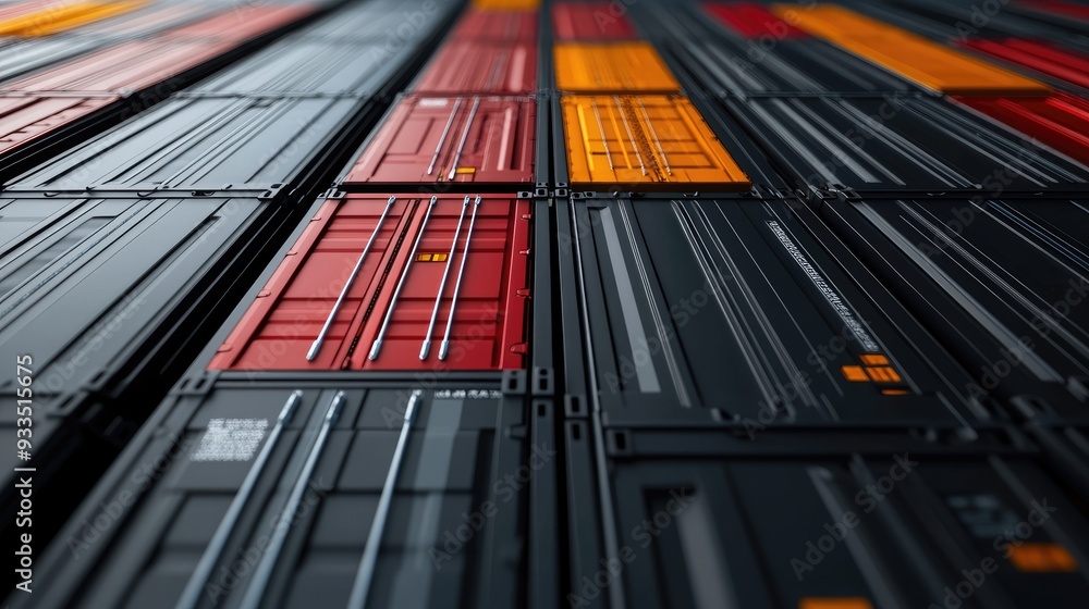 Obraz premium Close-up of shipping containers with barcodes and labels, 3D illustration