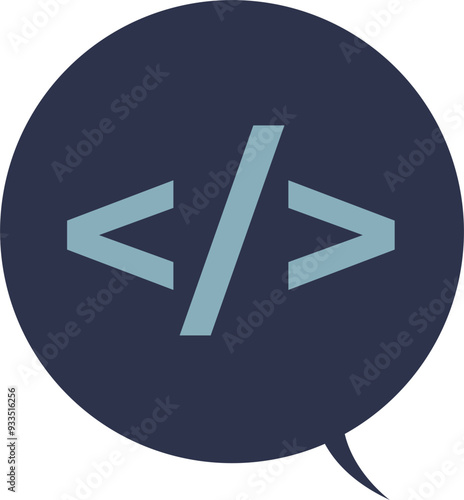 A speech bubble with coding brackets symbolizing programming communication or coding chat.