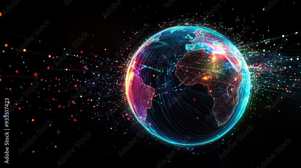A digital Earth with vibrant fiber optics encircling it, representing worldwide communication networks, leaving ample copy space. A digital Earth with vibrant fiber optics encircling it, representing worldwide communication networks, leaving ample copy space.