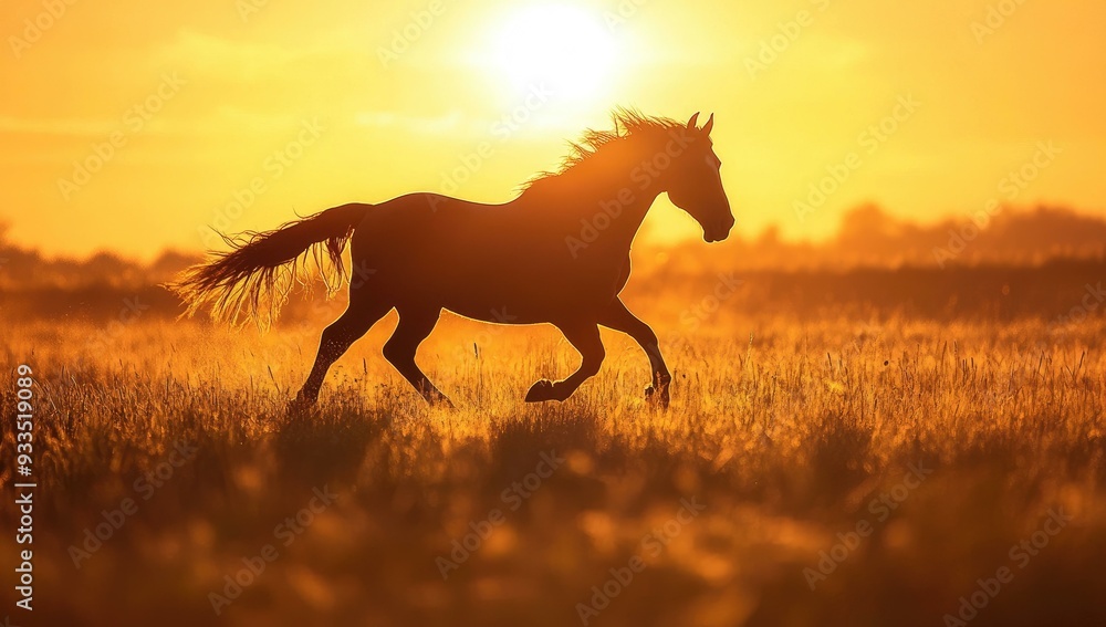Silhouette of a horse running at sunset. Silhouette of a horse running at sunset.