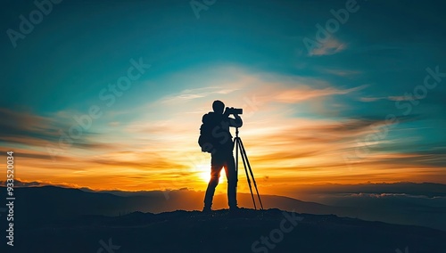 Silhouette of photographer taking sunset photos.