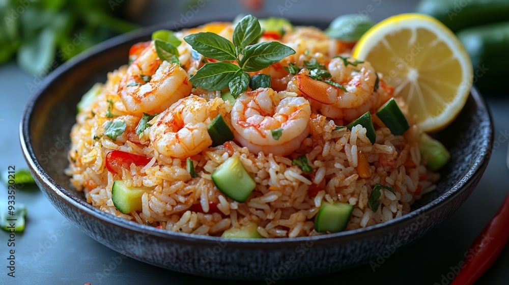 Delicious Shrimp Fried Rice with Cucumber and Basil Delicious Shrimp Fried Rice with Cucumber and Basil