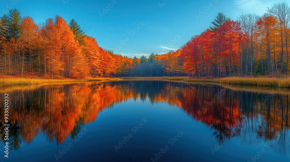serene autumnal lake landscape at golden hour vibrant foliage reflects in still waters creating a mirror image of trees ablaze with fall colors serene autumnal lake landscape at golden hour vibrant foliage reflects in still waters creating a mirror image of trees ablaze with fall colors