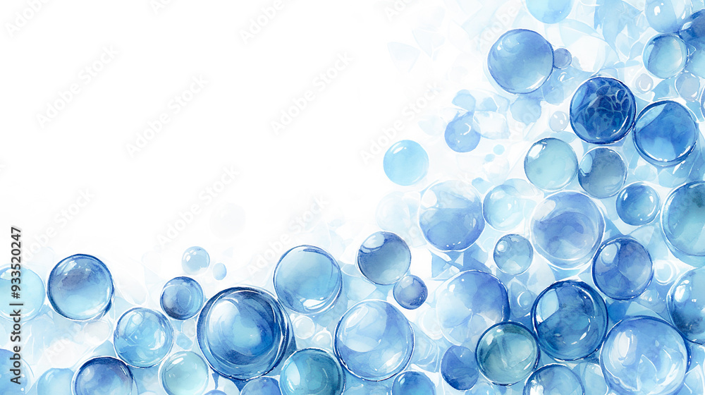 ブルーの美しいビー玉の水彩イラスト背景 ブルーの美しいビー玉の水彩イラスト背景