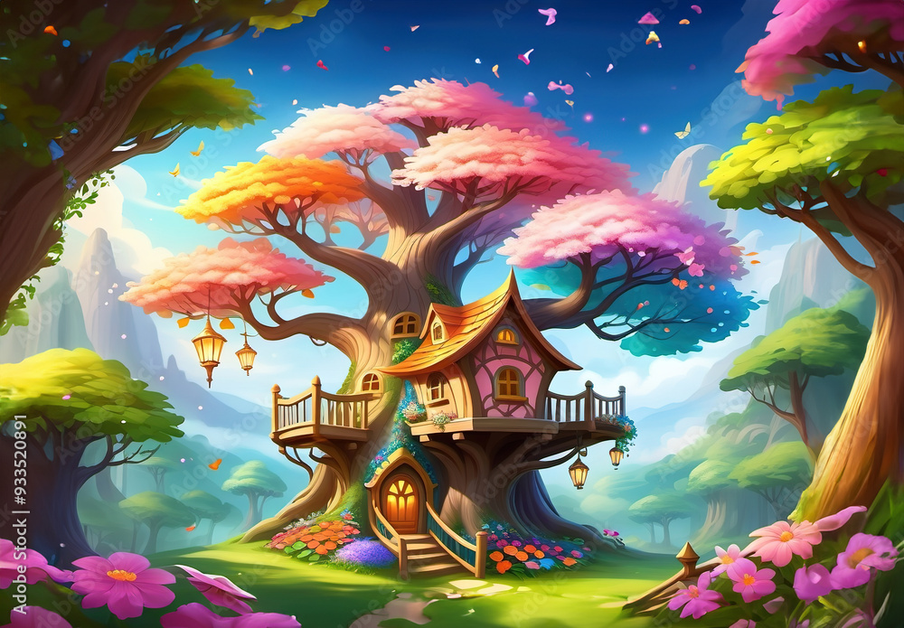 Fairytale tree house in the forest. Fairytale tree house in the forest.